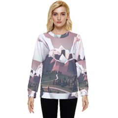 White And Brown Mountain Illustration Digital Art Hidden Pocket Sweatshirt