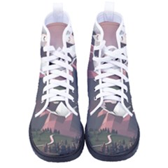 White And Brown Mountain Illustration Digital Art Men s High-top Canvas Sneakers by Cendanart