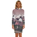 White And Brown Mountain Illustration Digital Art Long Sleeve Shirt Collar Bodycon Dress View1