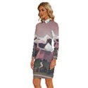 White And Brown Mountain Illustration Digital Art Long Sleeve Shirt Collar Bodycon Dress View2