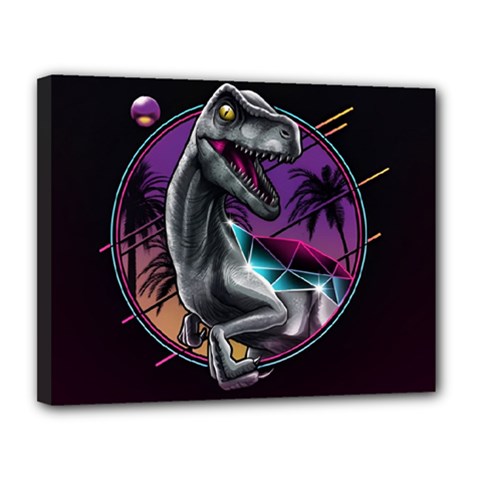 Style Dinosaur  80s Synth Retrowave Canvas 14  X 11  (stretched) by Cendanart