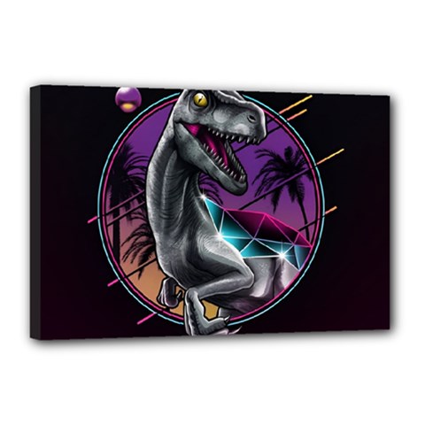 Style Dinosaur  80s Synth Retrowave Canvas 18  X 12  (stretched) by Cendanart