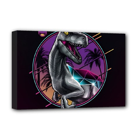 Style Dinosaur  80s Synth Retrowave Deluxe Canvas 18  X 12  (stretched) by Cendanart