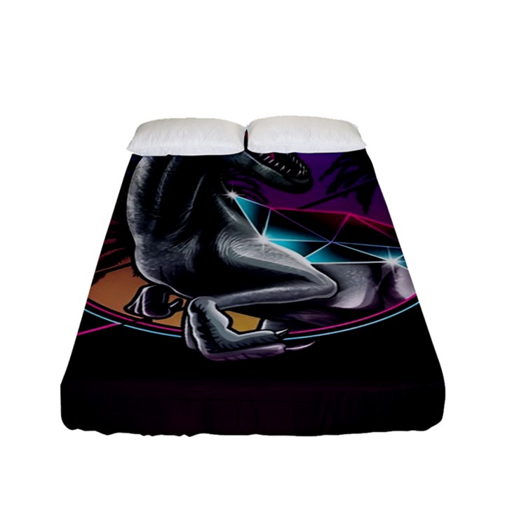 Style Dinosaur  80s Synth Retrowave Fitted Sheet (Full/ Double Size)