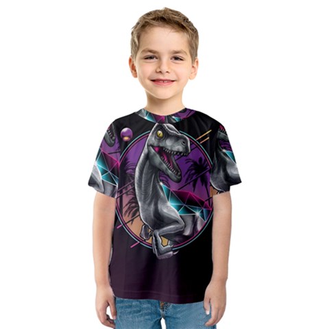 Style Dinosaur  80s Synth Retrowave Kids  Sport Mesh T-shirt by Cendanart