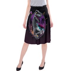 Style Dinosaur  80s Synth Retrowave Midi Beach Skirt by Cendanart