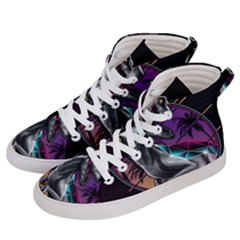 Style Dinosaur  80s Synth Retrowave Women s Hi-top Skate Sneakers by Cendanart