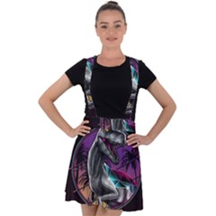 Style Dinosaur  80s Synth Retrowave Velvet Suspender Skater Skirt by Cendanart