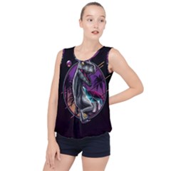 Style Dinosaur  80s Synth Retrowave Bubble Hem Chiffon Tank Top by Cendanart