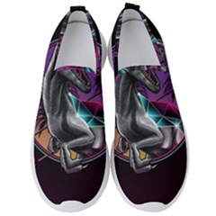 Style Dinosaur  80s Synth Retrowave Men s Slip On Sneakers by Cendanart