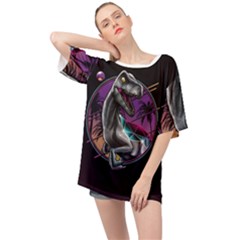 Style Dinosaur  80s Synth Retrowave Oversized Chiffon Top by Cendanart