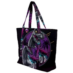 Style Dinosaur  80s Synth Retrowave Zip Up Canvas Bag by Cendanart