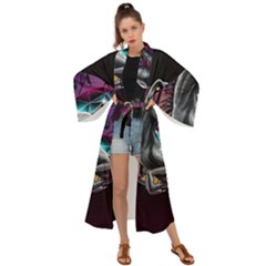 Style Dinosaur  80s Synth Retrowave Maxi Kimono by Cendanart