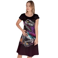 Style Dinosaur  80s Synth Retrowave Classic Short Sleeve Dress by Cendanart