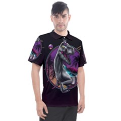 Style Dinosaur  80s Synth Retrowave Men s Polo T-shirt by Cendanart