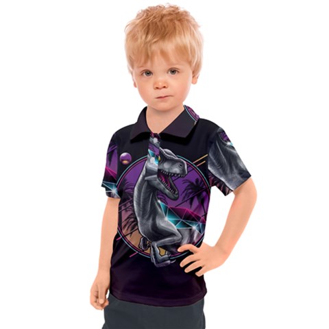 Style Dinosaur  80s Synth Retrowave Kids  Polo T-shirt by Cendanart