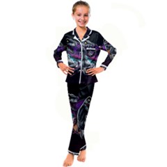 Style Dinosaur  80s Synth Retrowave Kids  Satin Long Sleeve Pajamas Set by Cendanart