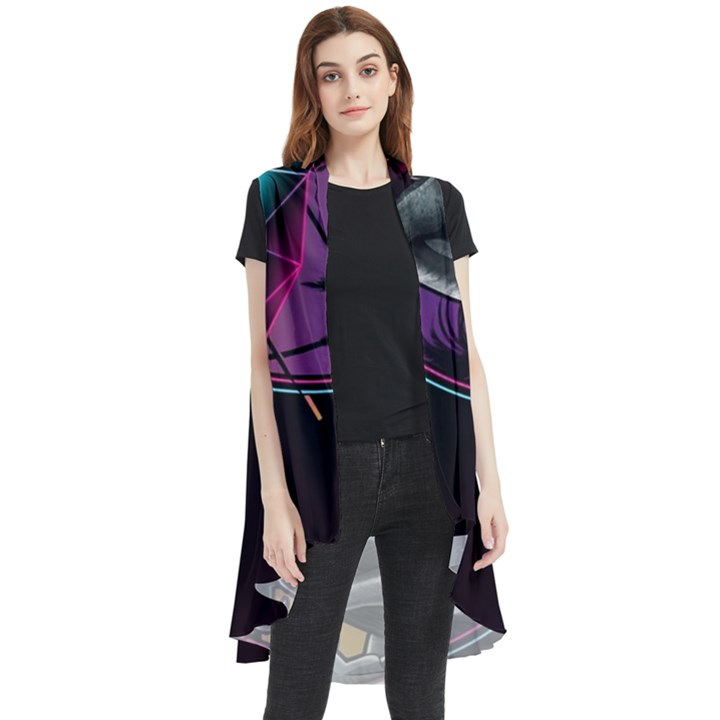 Style Dinosaur  80s Synth Retrowave Sleeveless Chiffon Waistcoat Shirt