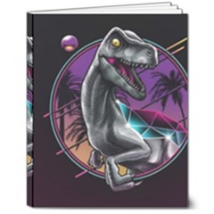 Style Dinosaur  80s Synth Retrowave 8  X 10  Hardcover Notebook by Cendanart