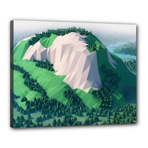 Green And White Polygonal Mountain Canvas 20  X 16  (stretched) by Cendanart