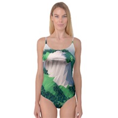 Green And White Polygonal Mountain Camisole Leotard  by Cendanart