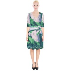 Green And White Polygonal Mountain Wrap Up Cocktail Dress by Cendanart