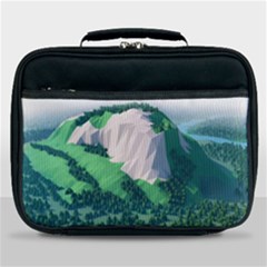 Green And White Polygonal Mountain Lunch Bag by Cendanart