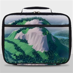 Green And White Polygonal Mountain Full Print Lunch Bag by Cendanart