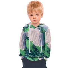 Green And White Polygonal Mountain Kids  Overhead Hoodie by Cendanart