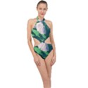 Green And White Polygonal Mountain Halter Side Cut Swimsuit View1