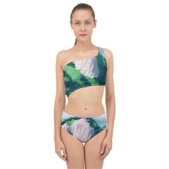 Green And White Polygonal Mountain Spliced Up Two Piece Swimsuit by Cendanart