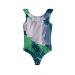 Green And White Polygonal Mountain Kids  Frill Swimsuit by Cendanart