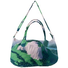 Green And White Polygonal Mountain Removable Strap Handbag by Cendanart