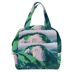 Green And White Polygonal Mountain Boxy Hand Bag by Cendanart