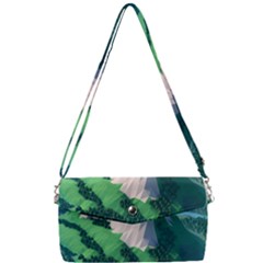 Green And White Polygonal Mountain Removable Strap Clutch Bag by Cendanart