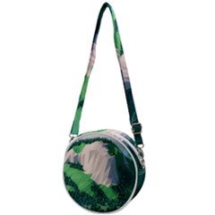 Green And White Polygonal Mountain Crossbody Circle Bag by Cendanart