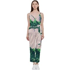 Green And White Polygonal Mountain V-neck Camisole Jumpsuit