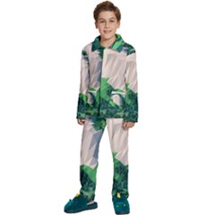 Green And White Polygonal Mountain Kids  Long Sleeve Velvet Pajamas Set by Cendanart