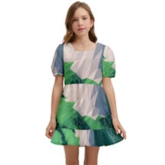 Green And White Polygonal Mountain Kids  Short Sleeve Dolly Dress by Cendanart