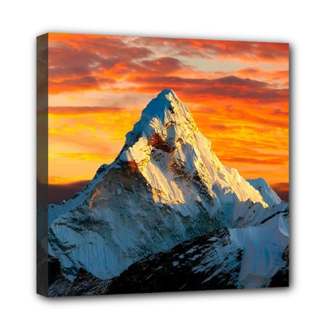 Snow Capped Mountain Himalayas Clouds Landscape Nature Mini Canvas 8  X 8  (stretched) by Cendanart