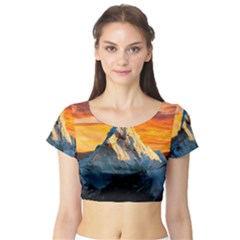 Snow Capped Mountain Himalayas Clouds Landscape Nature Short Sleeve Crop Top