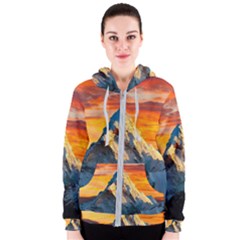 Snow Capped Mountain Himalayas Clouds Landscape Nature Women s Zipper Hoodie by Cendanart