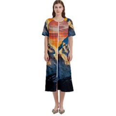 Snow Capped Mountain Himalayas Clouds Landscape Nature Women s Cotton Short Sleeve Night Gown by Cendanart