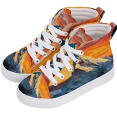 Snow Capped Mountain Himalayas Clouds Landscape Nature Kids  Hi-top Skate Sneakers by Cendanart