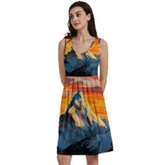 Snow Capped Mountain Himalayas Clouds Landscape Nature Classic Skater Dress by Cendanart