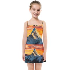 Snow Capped Mountain Himalayas Clouds Landscape Nature Kids  Summer Sun Dress by Cendanart