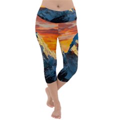 Snow Capped Mountain Himalayas Clouds Landscape Nature Lightweight Velour Capri Yoga Leggings