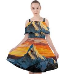 Snow Capped Mountain Himalayas Clouds Landscape Nature Cut Out Shoulders Chiffon Dress by Cendanart