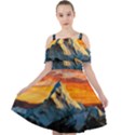 Snow Capped Mountain Himalayas Clouds Landscape Nature Cut Out Shoulders Chiffon Dress View1