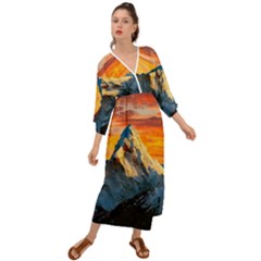 Snow Capped Mountain Himalayas Clouds Landscape Nature Grecian Style  Maxi Dress by Cendanart